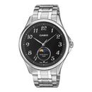 Orologio Casio Collection, fasi lunari, cinturino acciaio e quadrante nero, 42.5mm - MTP-M110D-1AVER