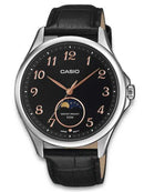 Orologio Casio Collection, fasi lunari, cinturino in pelle nero e quadrante nero, 42.5mm - MTP-M110L-1AVER