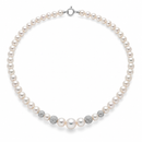 Collana Miluna di perle Oriente a scalare con sfere in oro bianco 18kt diamantate - PCL6972