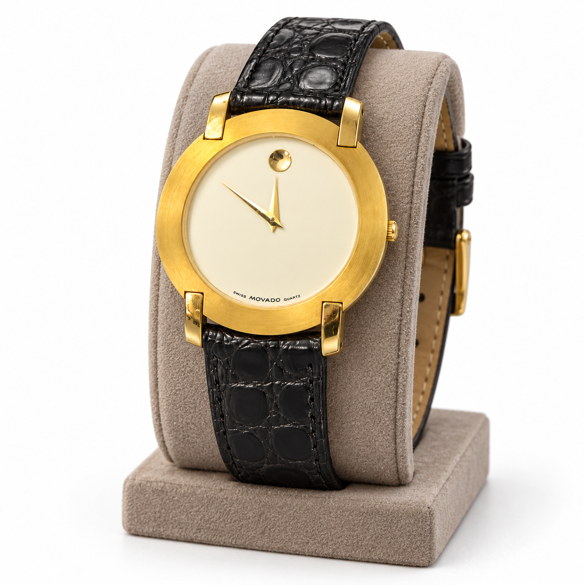 Orologio Movado Museum quadrante bianco e ghiera laminata oro, unisex, movimento quarzo, NOS, 30mm - 87A2864