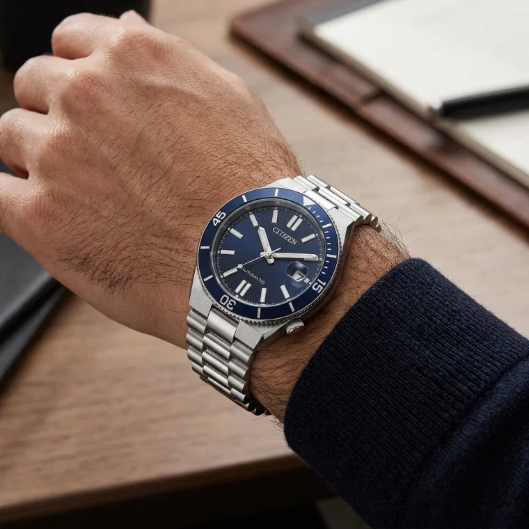 Orologio Citizen Tsuyosa Shore, movimento automatico, quadrante BLU, 40mm - NJ0230-59L