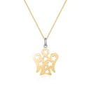NECKLACE WITH ANGEL PENDANT WITH DOUBLE SIDE STARS IN WHITE AND YELLOW GOLD - NKT318