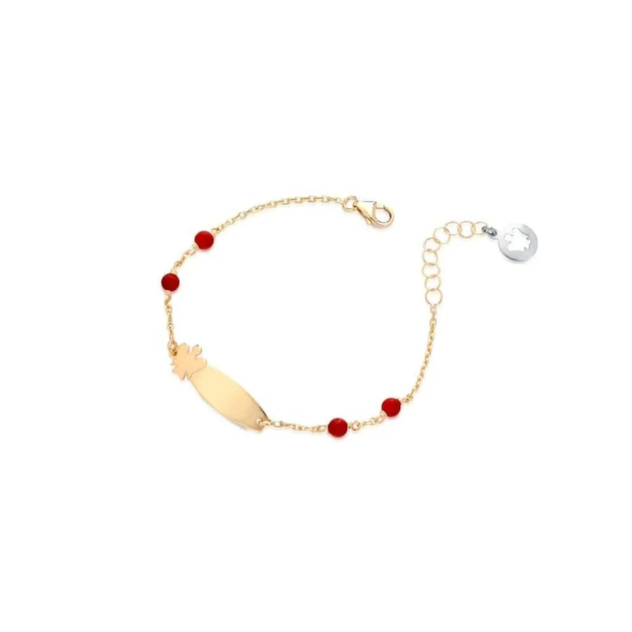 Bracciale bimbo o bimba ROBERTO GIANNOTTI in oro giallo 9kt con targhetta angelo e coralli rossi - NKT325