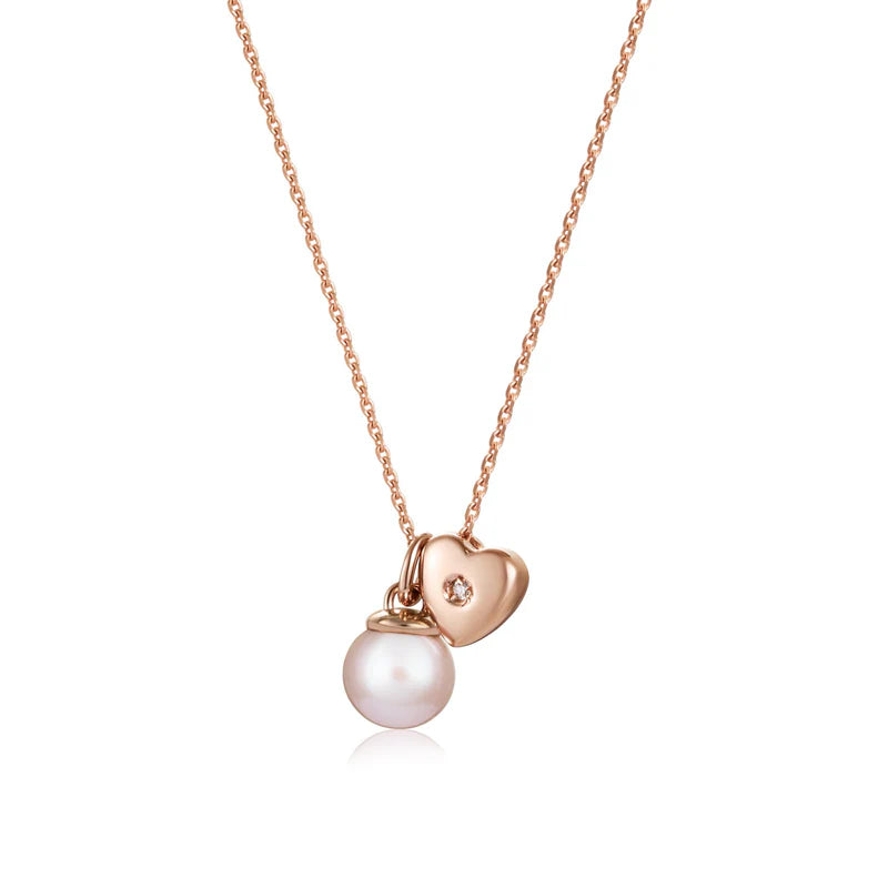 COLLANA ORO ROSA CON PERLA ROSA E DIAMANTE - NKT351