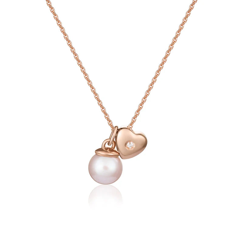 COLLANA ORO ROSA CON PERLA ROSA E DIAMANTE - NKT351