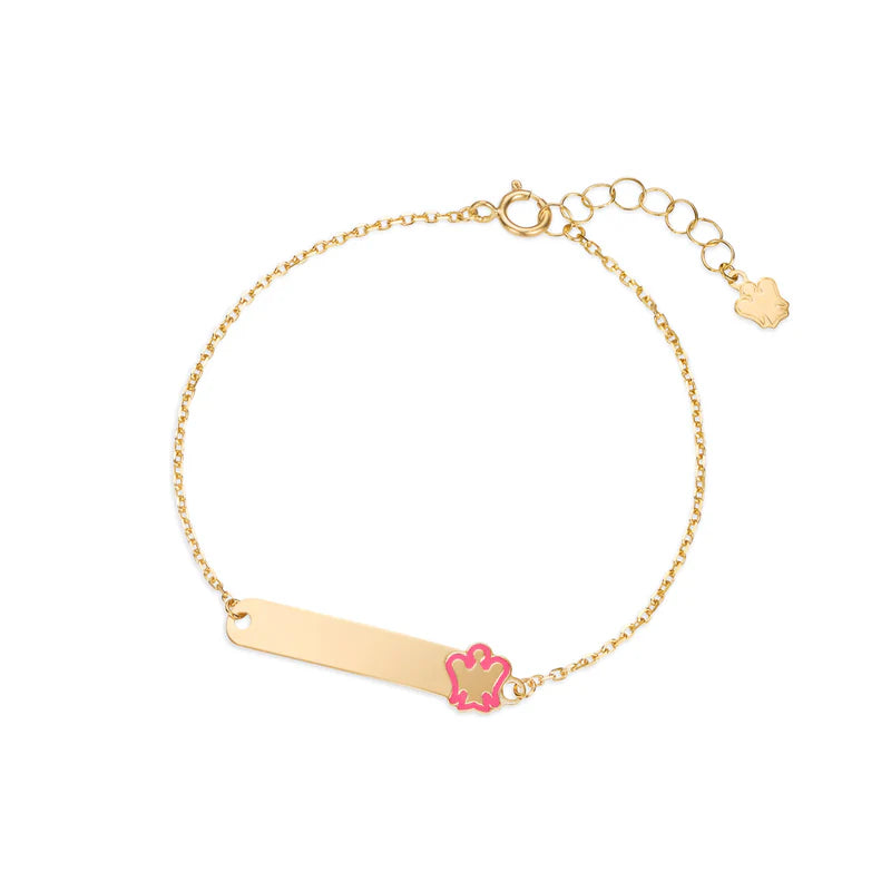 Bracciale oro bambina con targhetta e angelo rosa -  NKT377