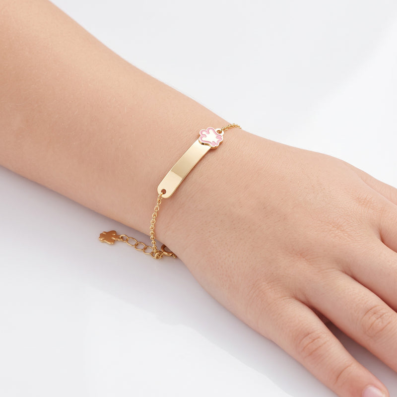 Bracciale Roberto Giannotti in oro giallo 9kt per bambina con targhetta e angelo rosa - NKT377