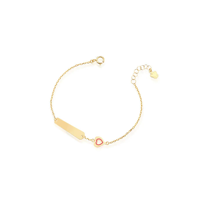 BRACCIALE ORO BAMBINA CON TARGHETTA E CUORE ROSSO - NKT387