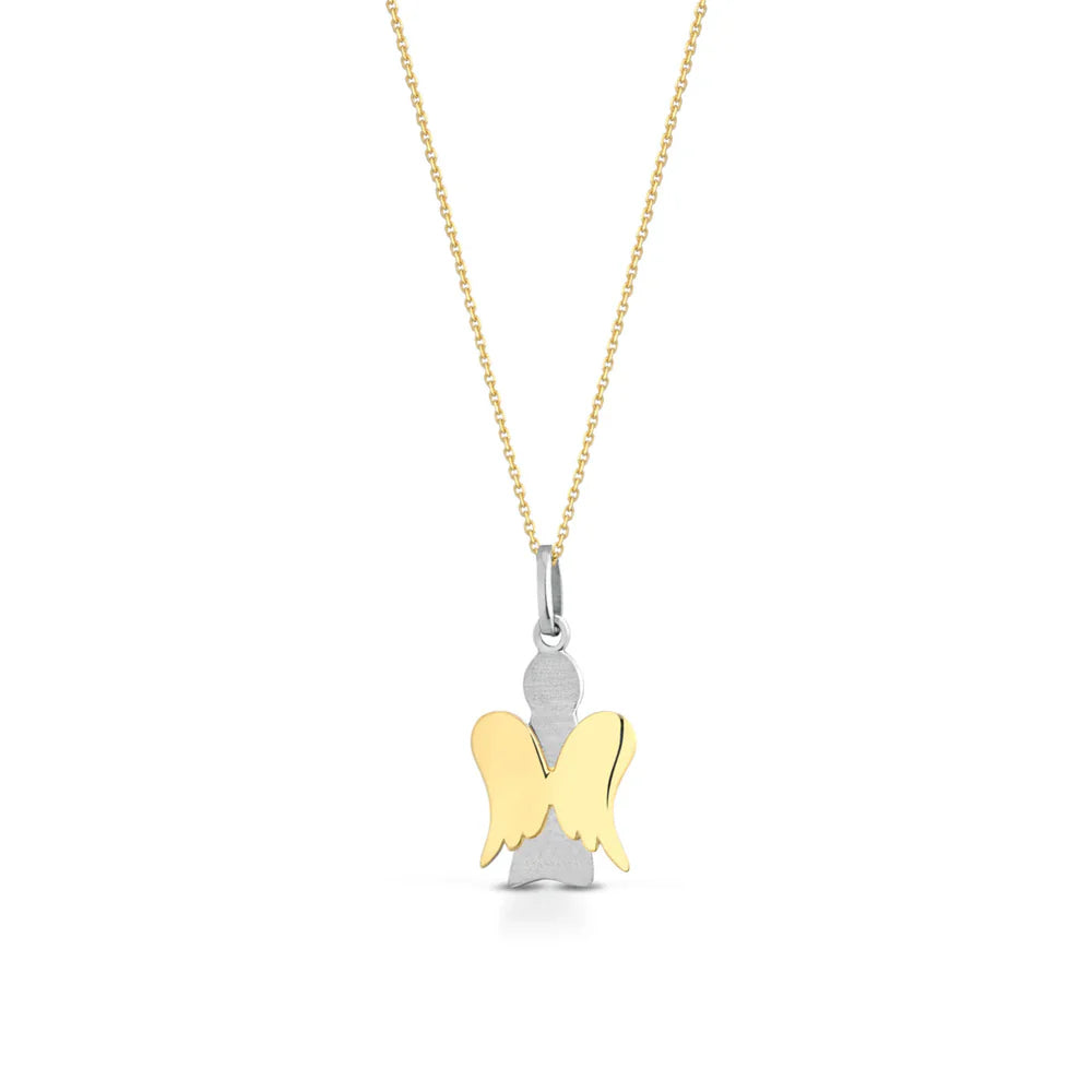 Collana Roberto Giannotti con angelo in oro bianco e ali oro giallo 9kt, ciondolo piccolo - NKT413