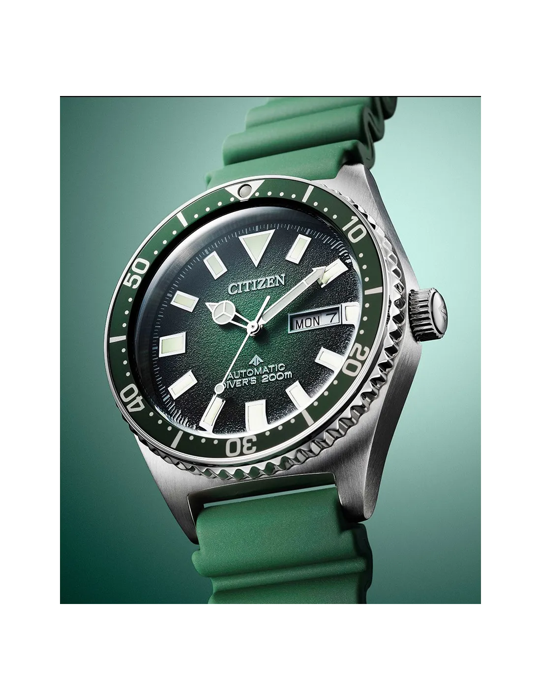 Citizen Promaster, Diver's Automatic 200 mt, cinturino in caucciù verde e quadrante verde, 41mm - NY0121-09X