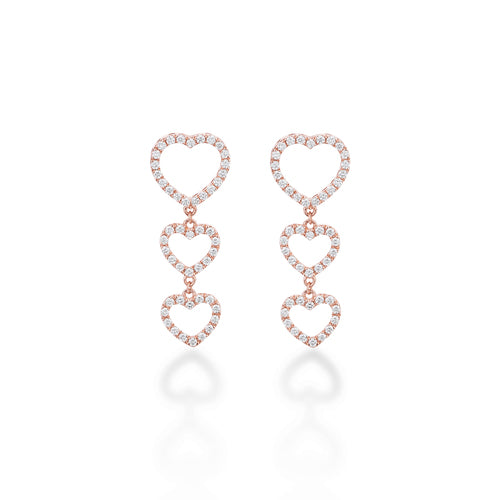 Golay - Boucles d'oreilles pendantes 3 Coeurs et diamants - OFCU003DI