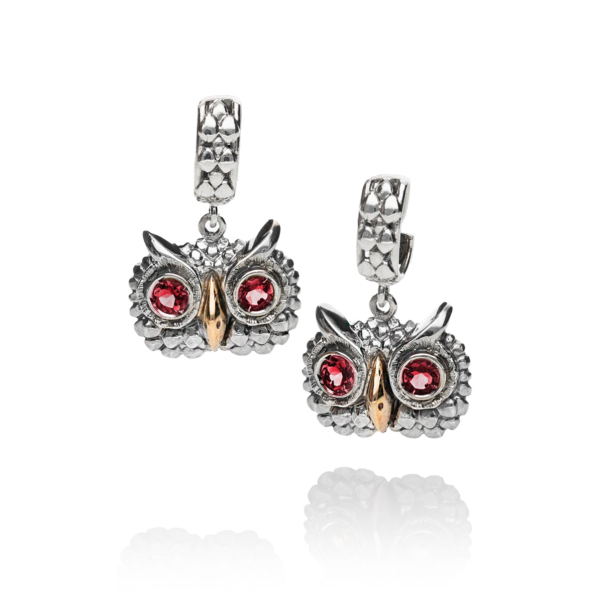 Orecchini De Nobili Civetta new piccola, occhi quarzo rosso granato - OR1925-Ros
