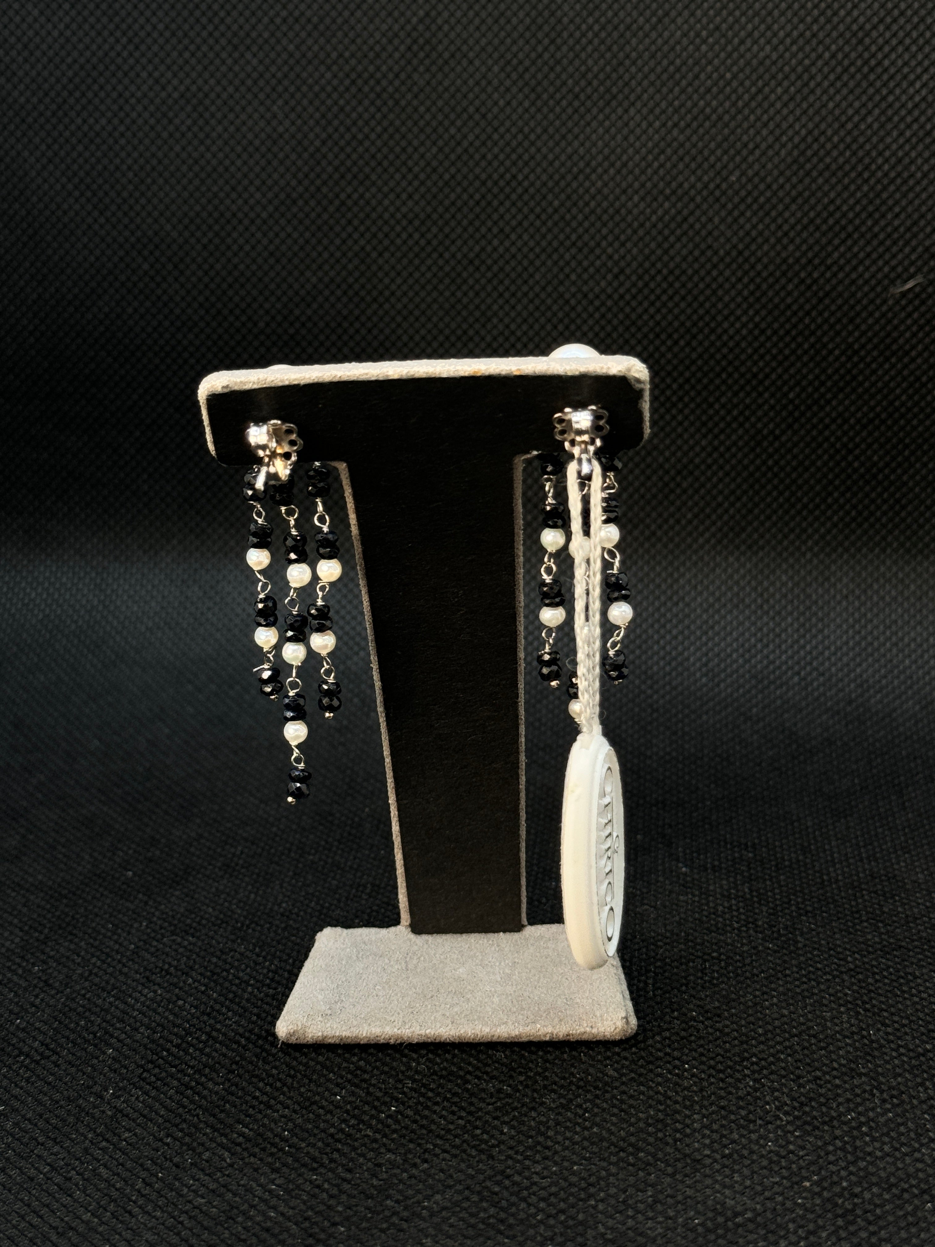 Boucles d'oreilles pendantes CHIRICO en or blanc, perles et diamants - OR358/P