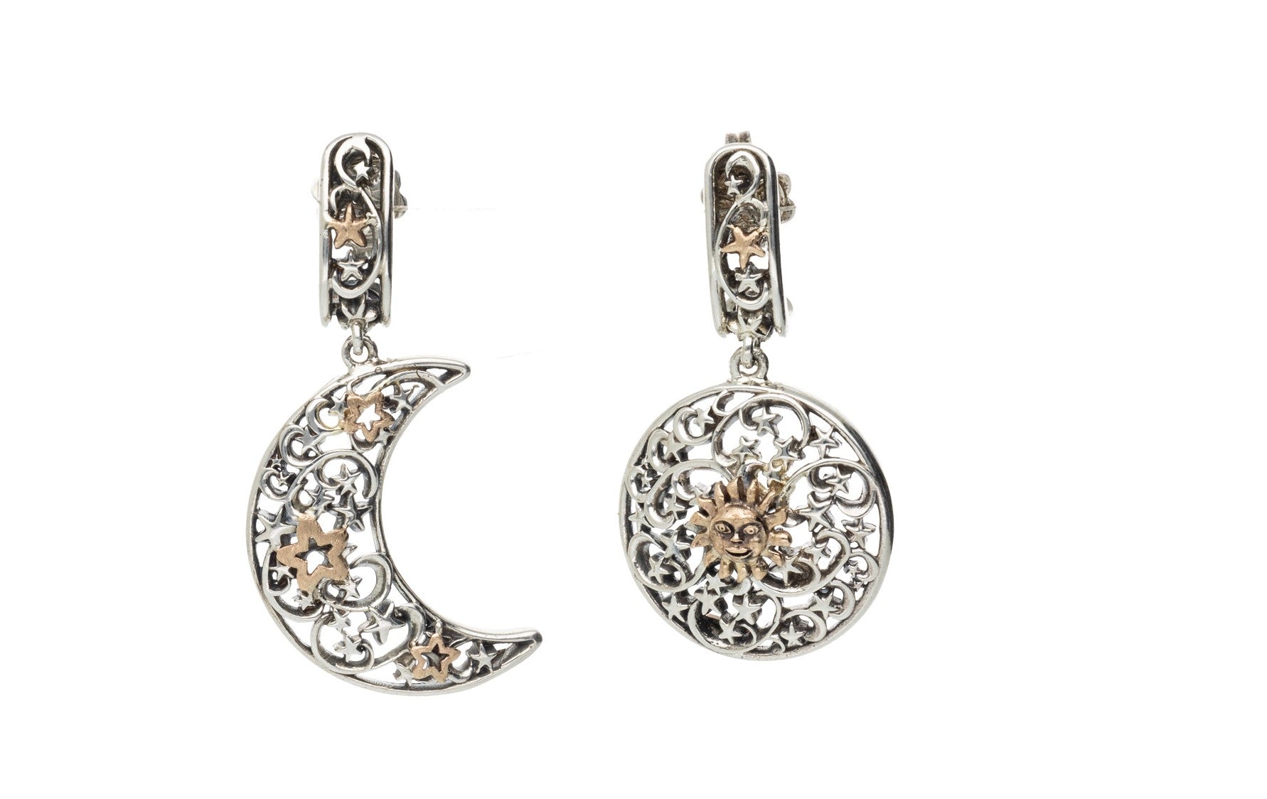 orecchini De Nobili polvere di stelle in argento e oro rosa 9kt, sole e luna - OR526