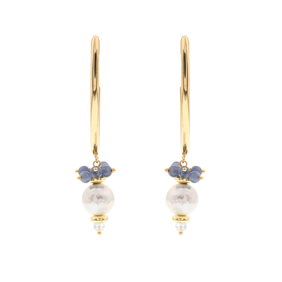 Koliè 925 - Orecchini a semicerchio in argento dorato con pietre e perle freshwater - OR EVIA 02