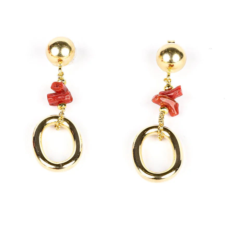 Koliè 925 - Orecchini in argento dorato con corallo naturale - OR EVROS 02
