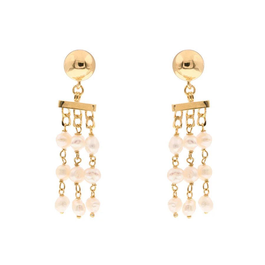 Koliè 925 - Orecchini pendenti in argento dorato con perle freshwwater A 3 FILI - OR MARSIA 051