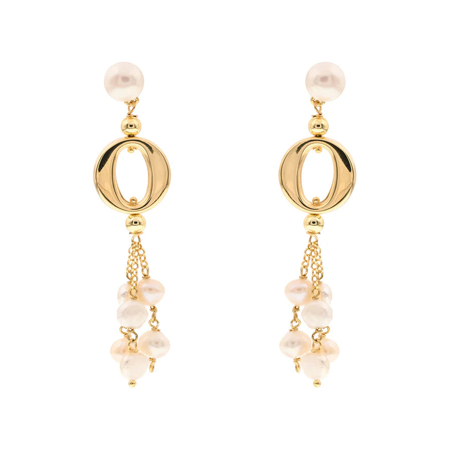 Koliè 925 - Orecchini pendenti in argento dorato con perle freshwwater A 3 FILI - OR MARSIA 06