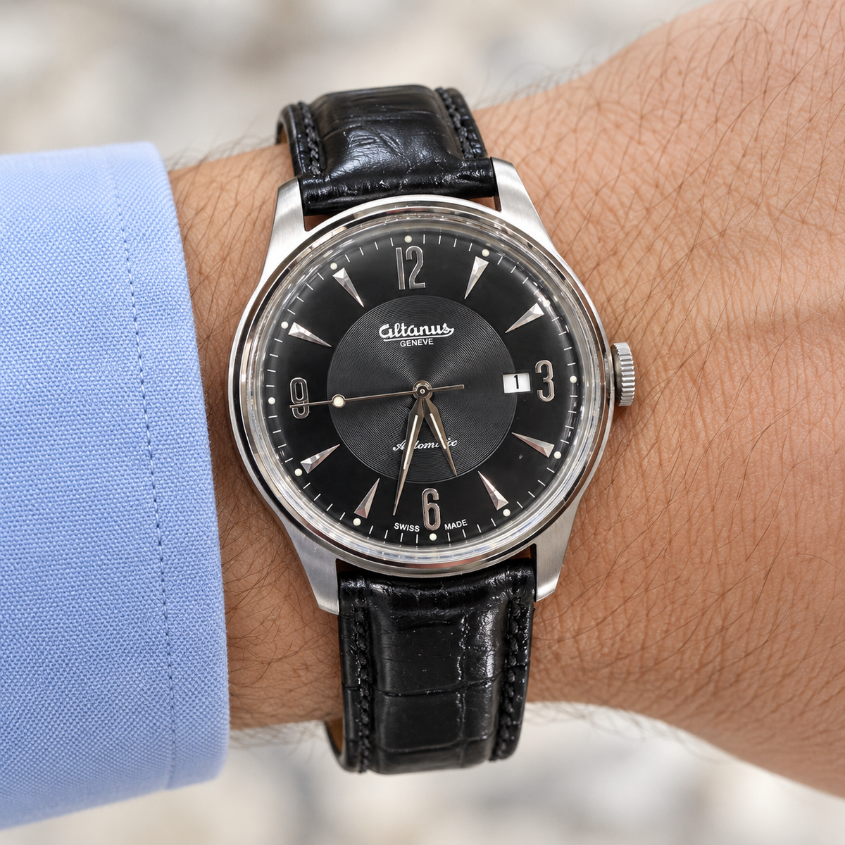 Orologio Altanus Genève , Vintage da uomo, automatico, total black, 40mm - 7932