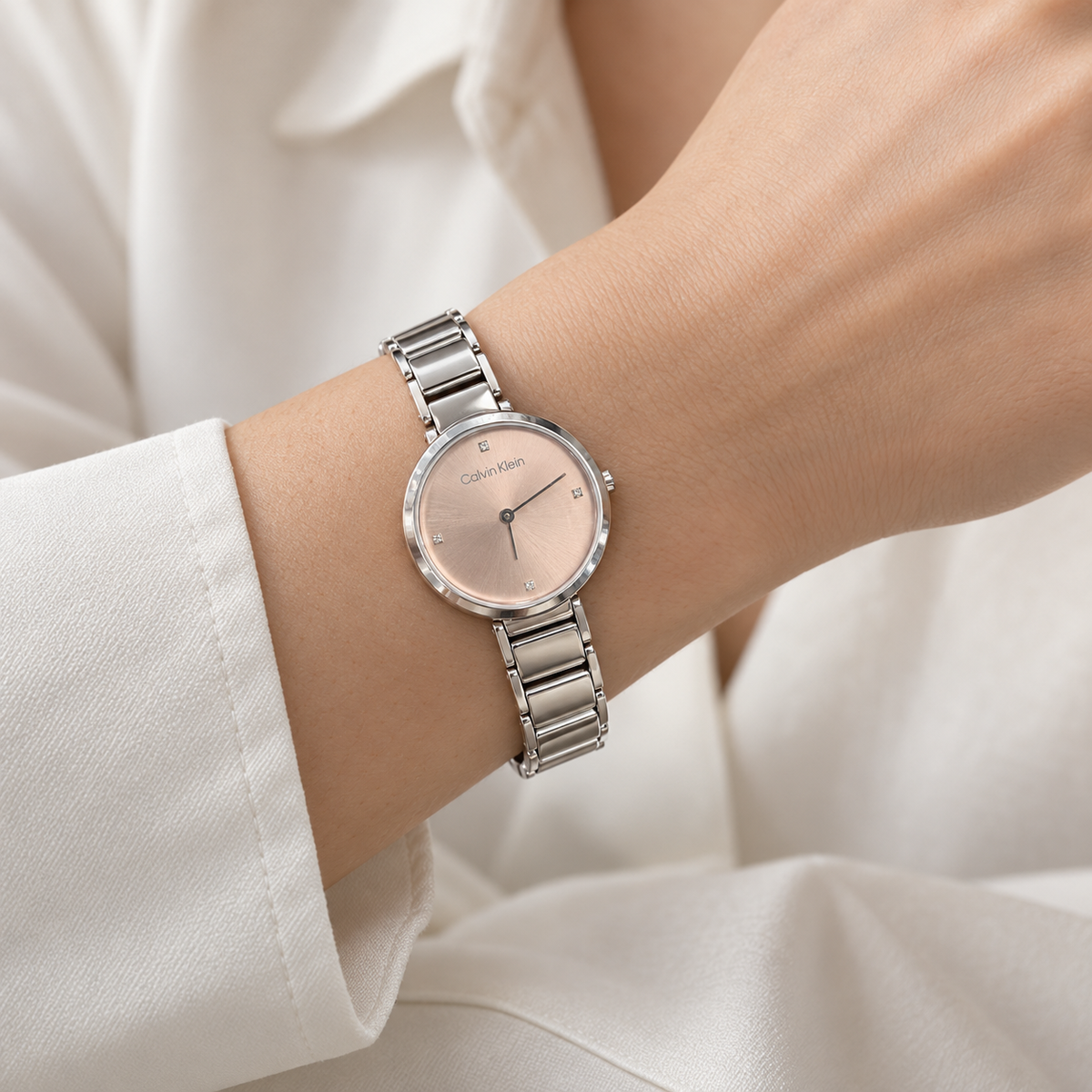 Orologio Calvin Klein Impulsive Donna — 27 mm — Movimento al quarzo, quadrante rosa sunray con 4 zirconi — NOS - 5002.9561