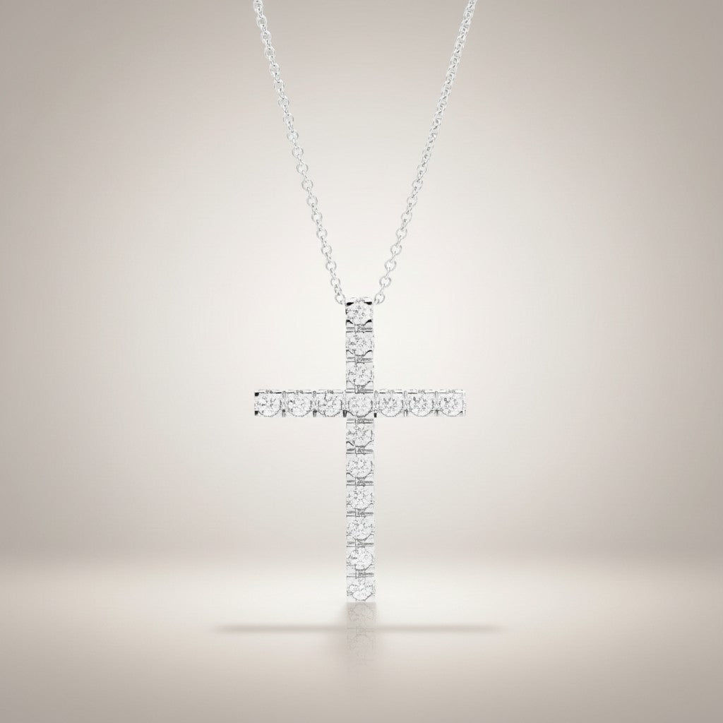 Girocollo croce Recarlo in oro bianco 18kt e diamanti, 0.45ct - P01CR032/047