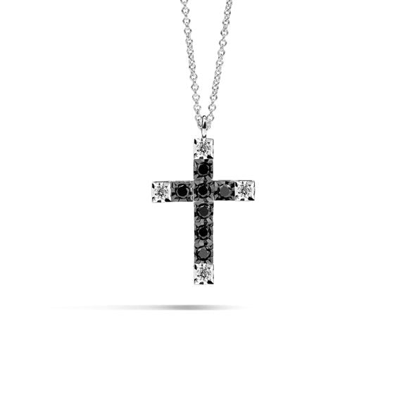 Collier croix homme or blanc et diamants noirs, 0,11ct de diamants noirs - P39CR882/KX018
