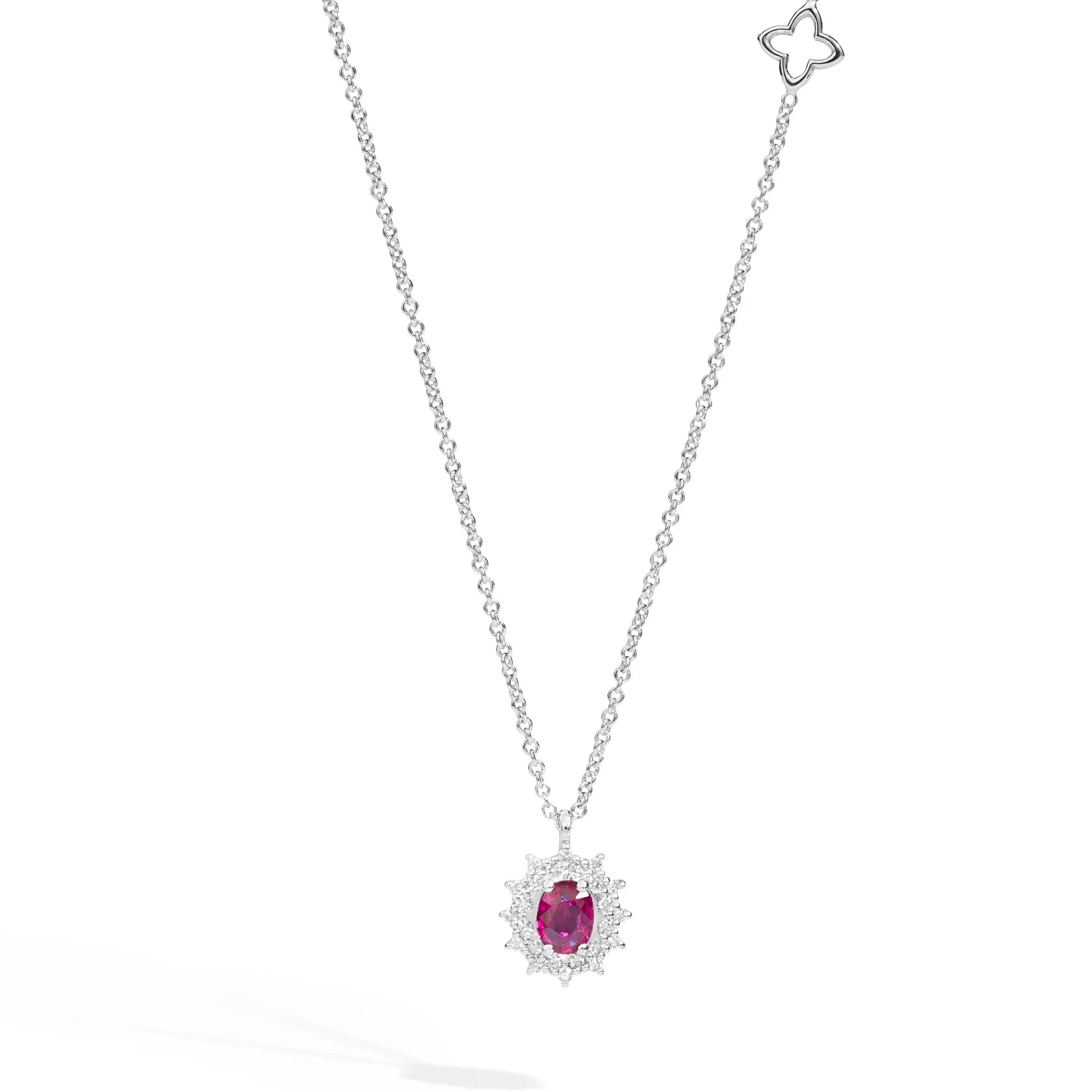 Girocollo Recarlo in oro bianco 18kt con rubino centrale e giro di diamanti, 0.51ct di rubino - P77CC001/RB