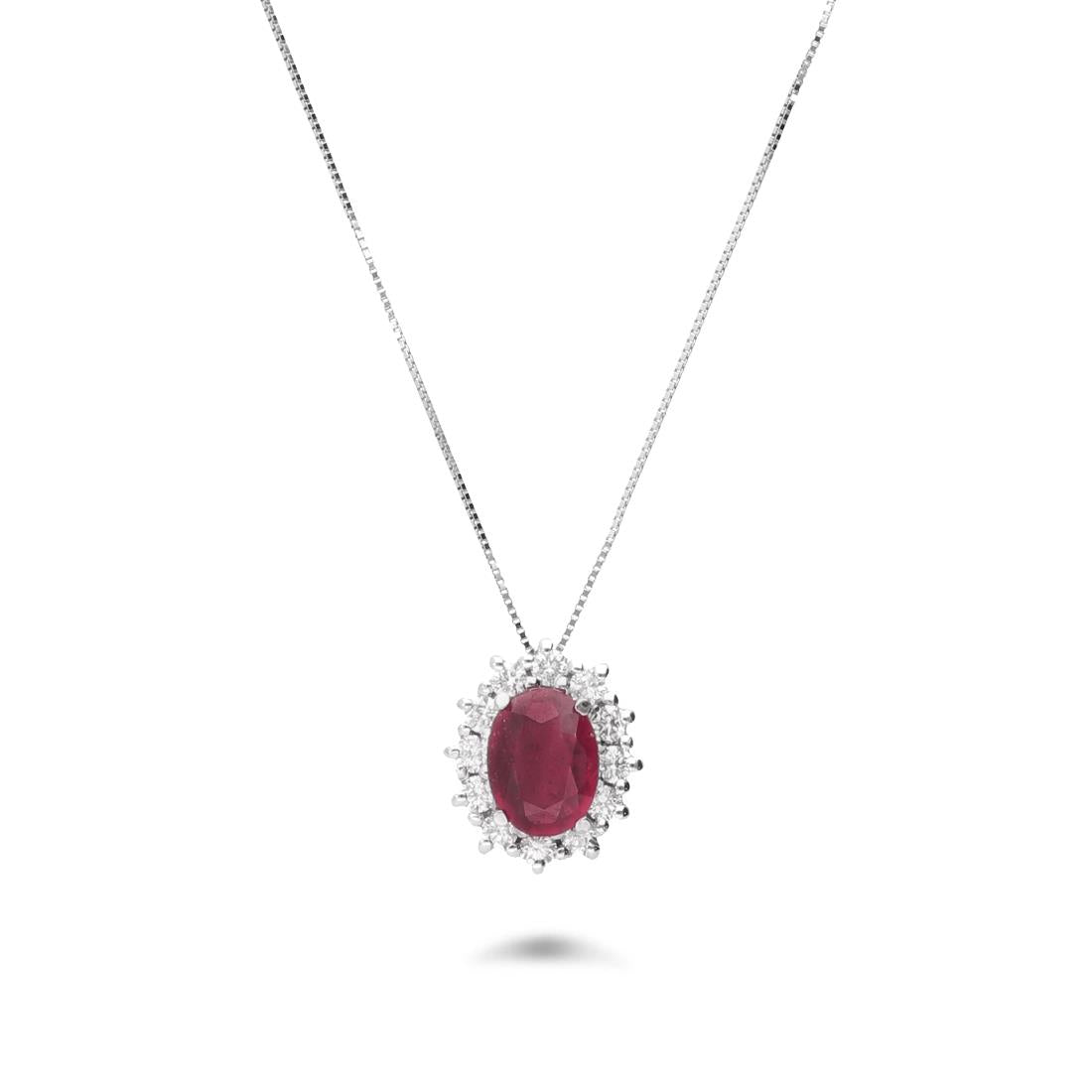 Girocollo Recarlo in oro bianco 18kt con rubino centrale e giro di diamanti, 0.51ct di rubino - P77CC001/RB