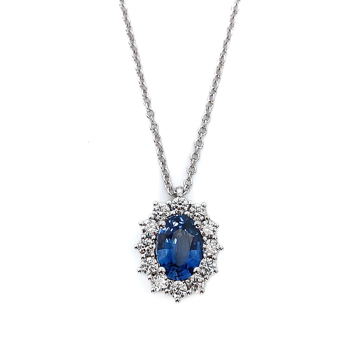 Girocollo Recarlo in oro bianco 18kt, giro di diamanti e zaffiro blu da 0.98ct - P79CC001/ZB045