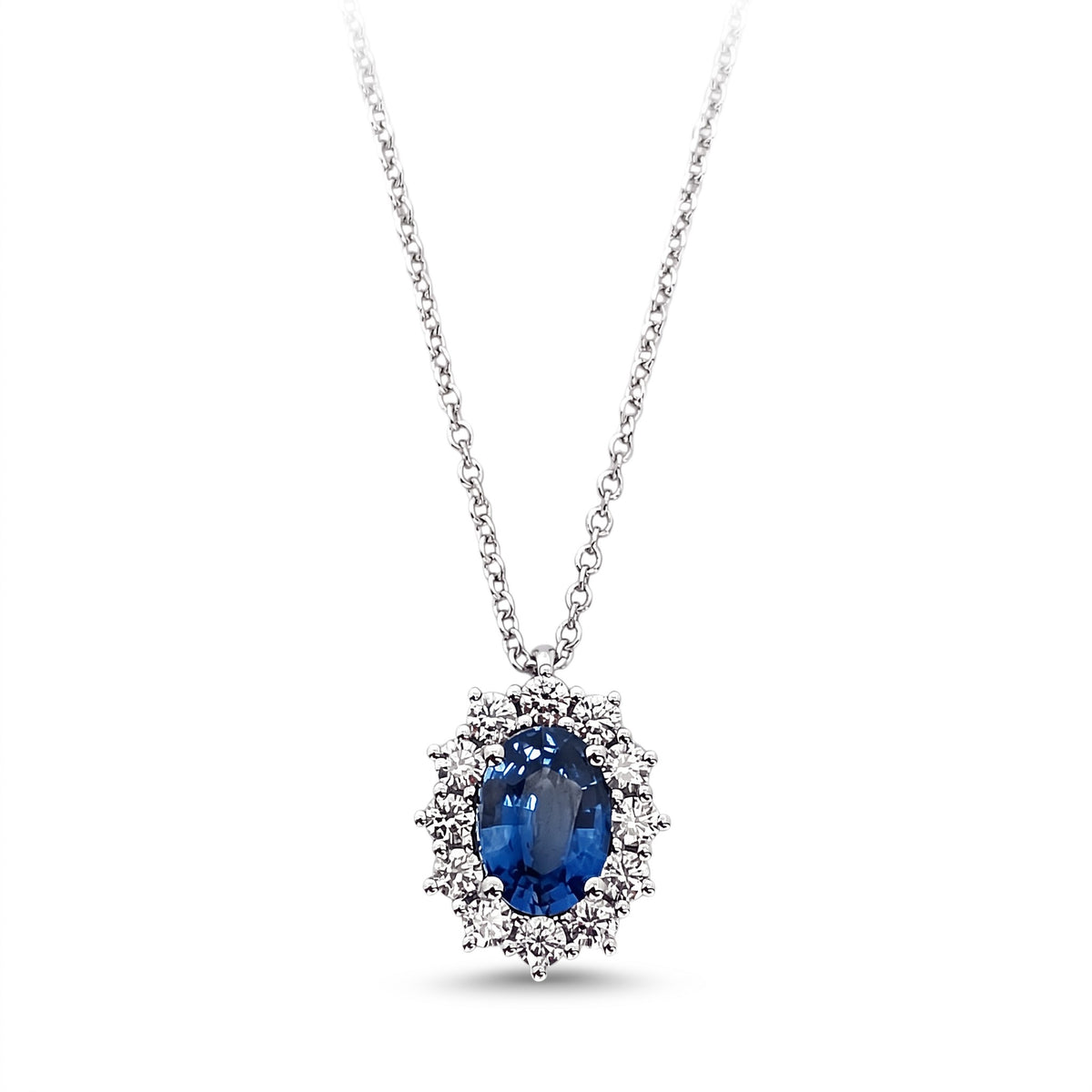 Girocollo Recarlo in oro bianco 18kt, giro di diamanti e zaffiro blu da 0.98ct - P79CC001/ZB045