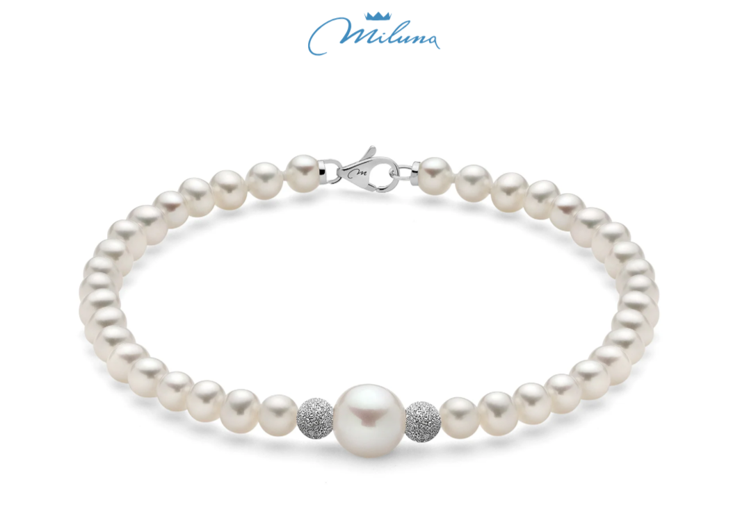 Miluna Oriente Perlenarmband mit diamantbesetzten Weißgoldkugeln – PBR1410V