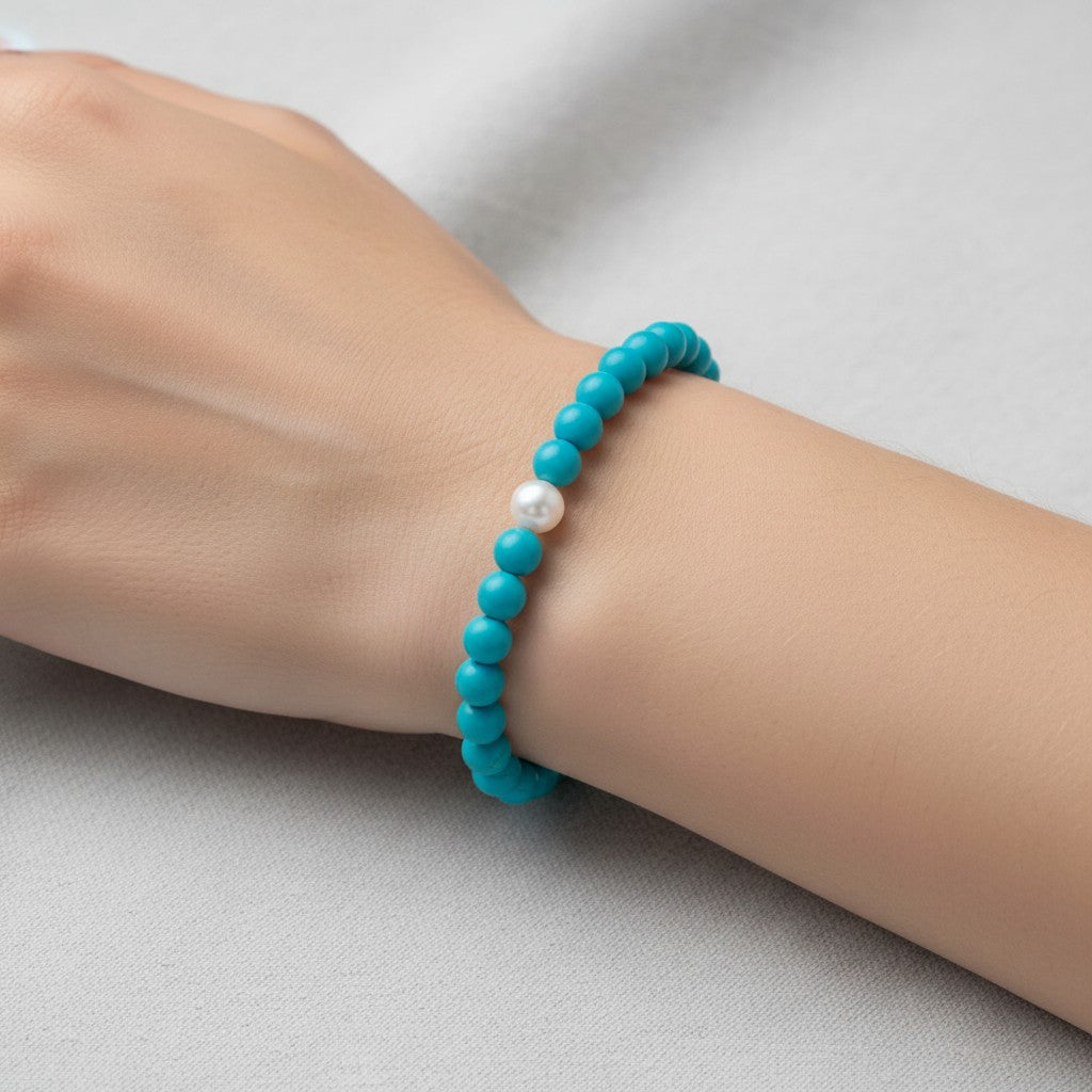 Bracciale Miluna collezione "TERRA E MARE", Perla freshwater e Agglomerato di Turchese - PBR1794V