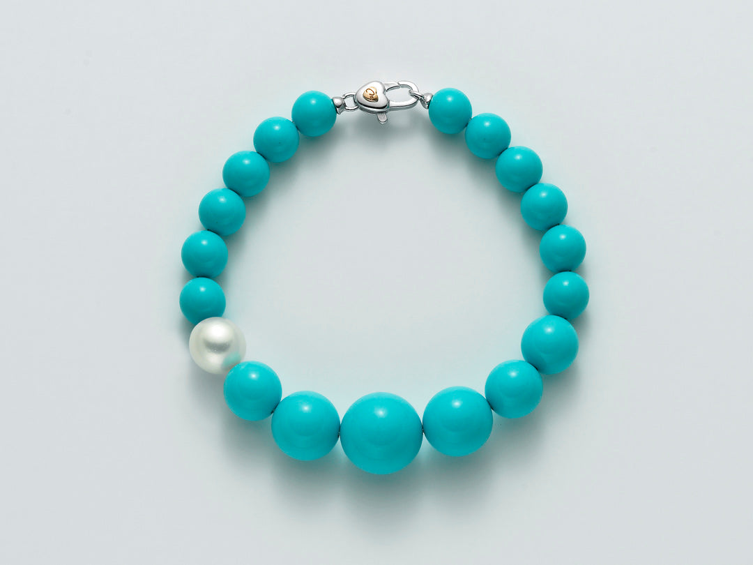 Bracciale Miluna, collezione Terra e Mare, agglomerato di turchese, perla freshwater e argento - PBR1797V