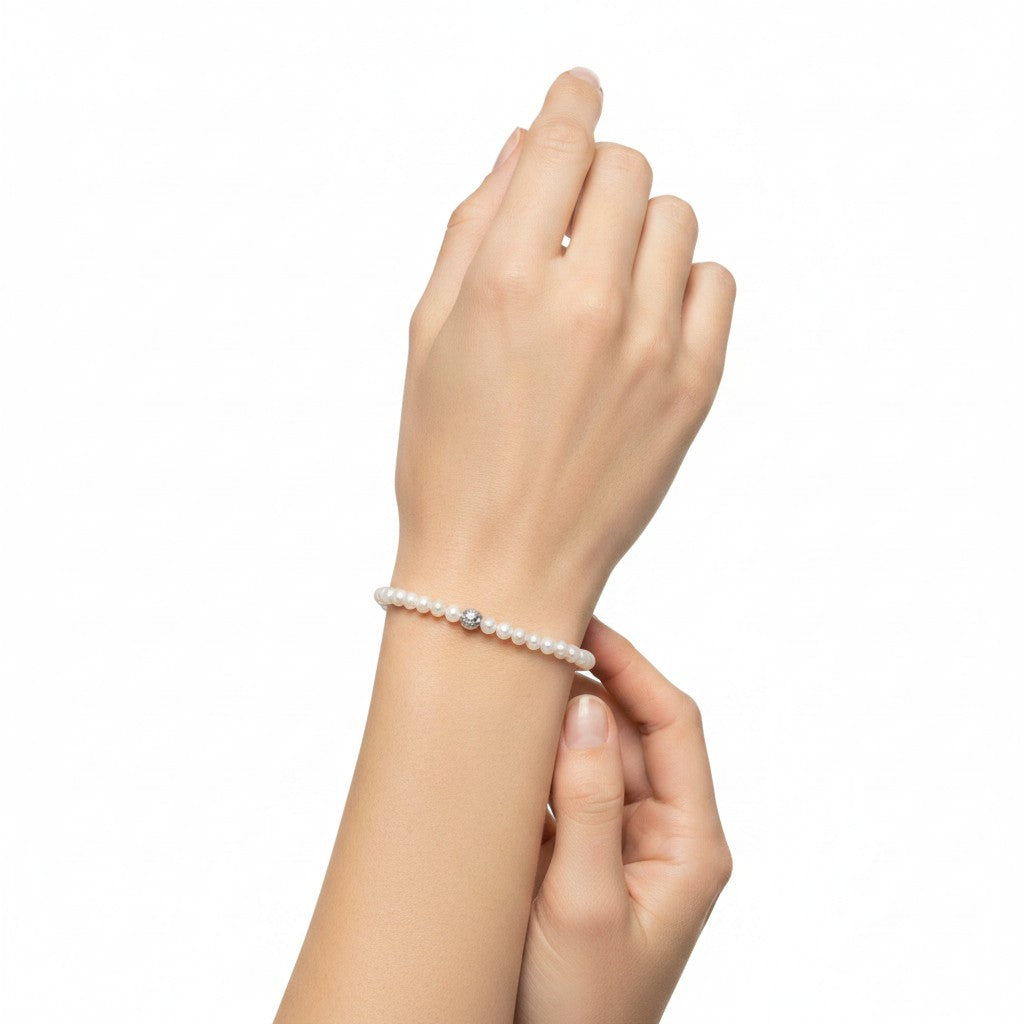 BRACCIALE MILUNA PERLE FRESHWATER E PERLA RIVESTITA IN ORO BIANCO 18KT, 4-4.5mm - PBR3713
