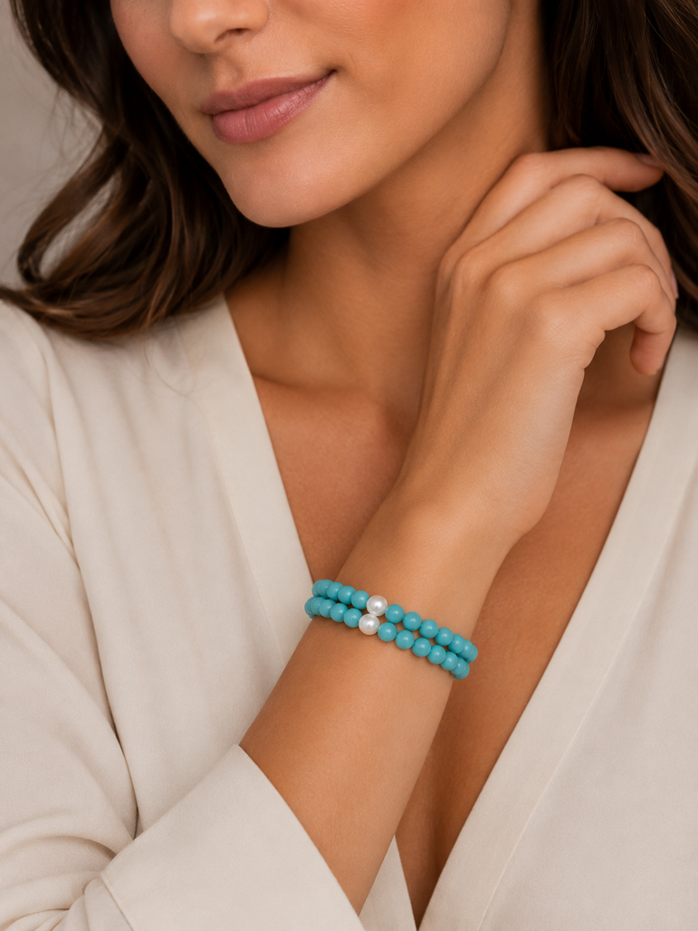 BRACCIALE miluna "Terra e Mare" – Perle e Agglomerato Turchese - PBR3749