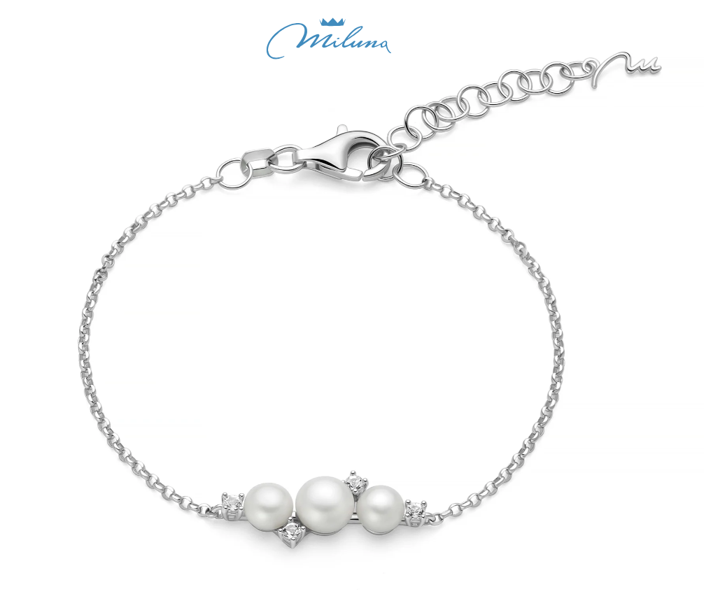 BRACCIALE miluna IN ARGENTO, COLLEZIONE Andromeda con centrale di tre perle Oriente e topazi bianchi - PBR3751