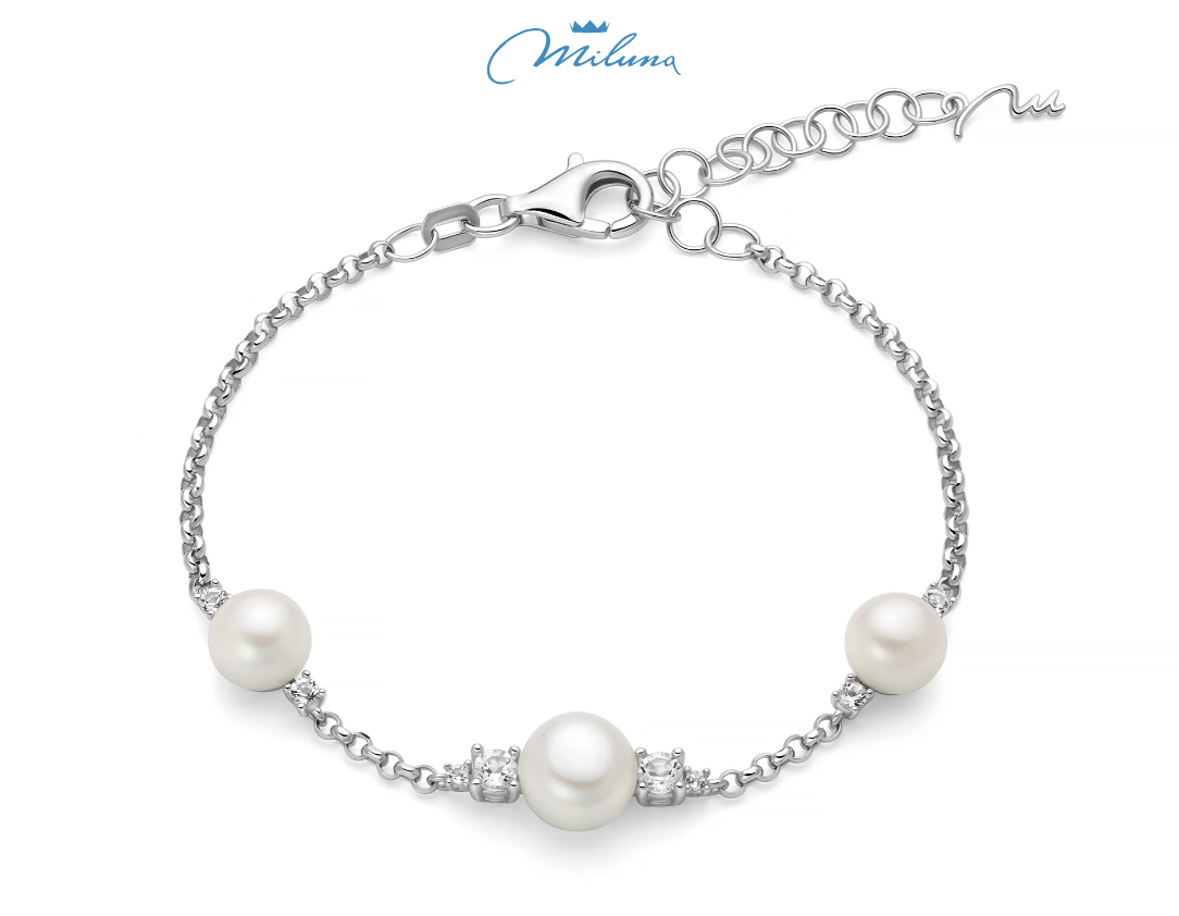 BRACCIALE miluna IN ARGENTO, COLLEZIONE Andromeda con tre perle Oriente e topazi bianchi - PBR3752