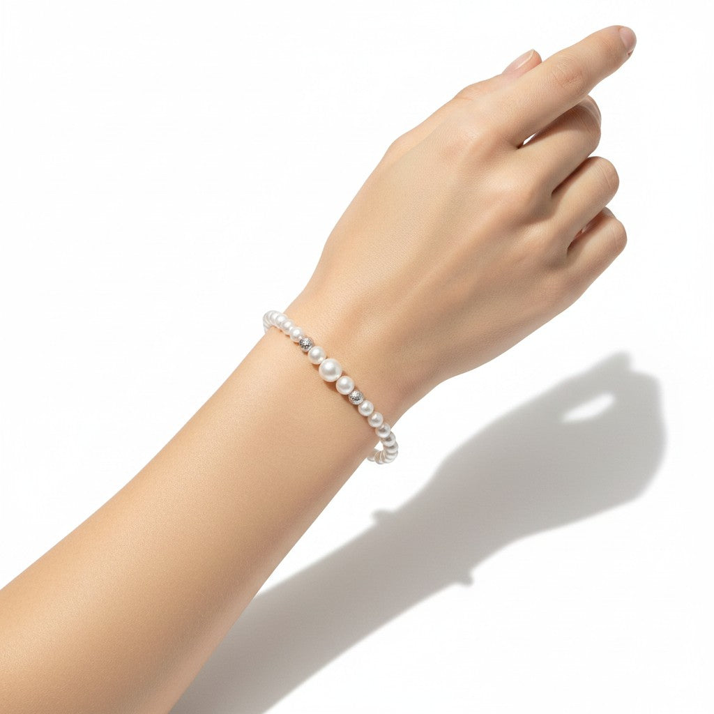 BRACCIALE miluna Perle Vere d'oriente e sferette in Oro Bianco 18kt- PBR3780