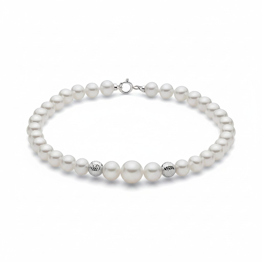 BRACCIALE miluna Perle Vere d'oriente e sferette in Oro Bianco 18kt- PBR3780