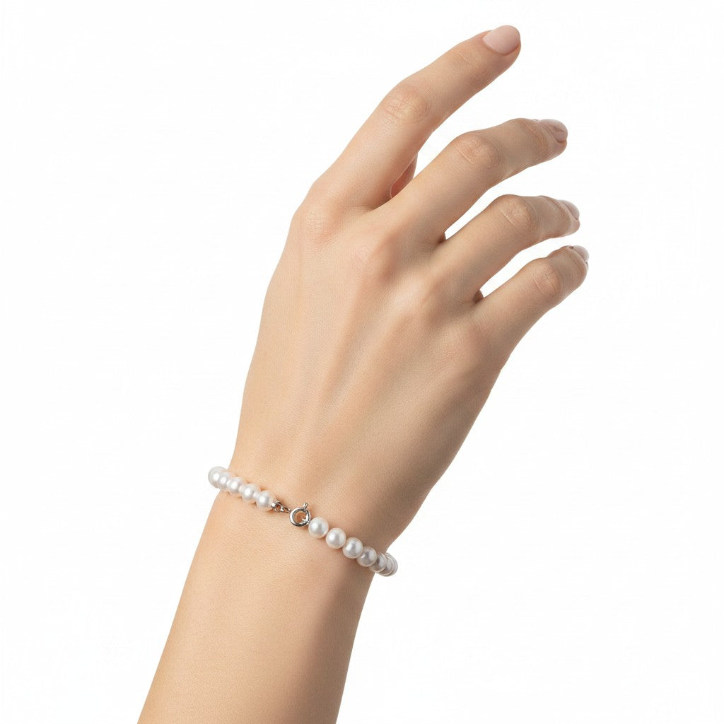 Bracciale Miluna di perle orientali di acqua dolce e chiusura in oro bianco 9kt, 5-5.5mm - PBR3829BX