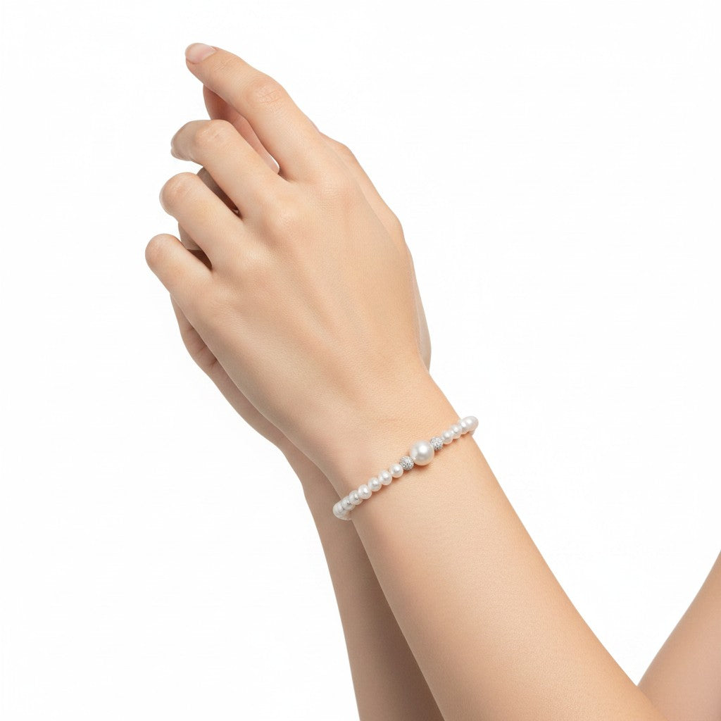 BRACCIALE MILUNA di perle Oriente con sfere in oro bianco 18kt diamantate - PBR3849