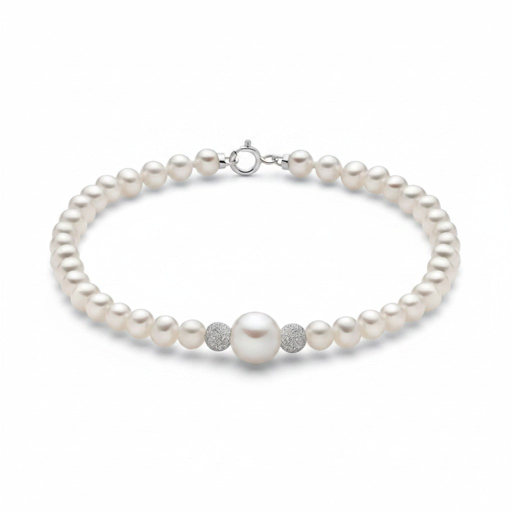 BRACCIALE MILUNA di perle Oriente con sfere in oro bianco 18kt diamantate - PBR3849