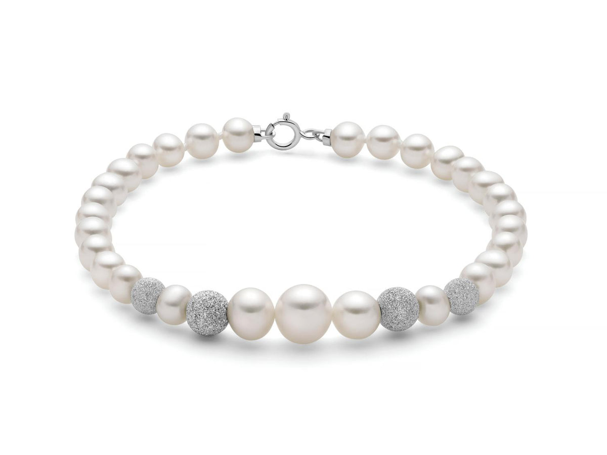 Miluna Bracciale di perle Oriente a scalare con sfere in oro bianco 18 kt diamantate - PBR3850