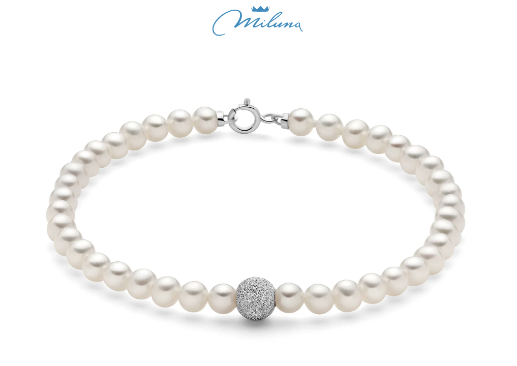 BRACCIALE MILUNA di perle Oriente con sfera centrale in oro bianco 18kt diamantata - PBR3864