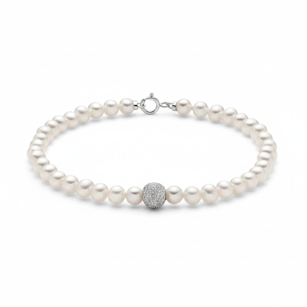 BRACCIALE MILUNA di perle Oriente con sfera centrale in oro bianco 18kt diamantata - PBR3864