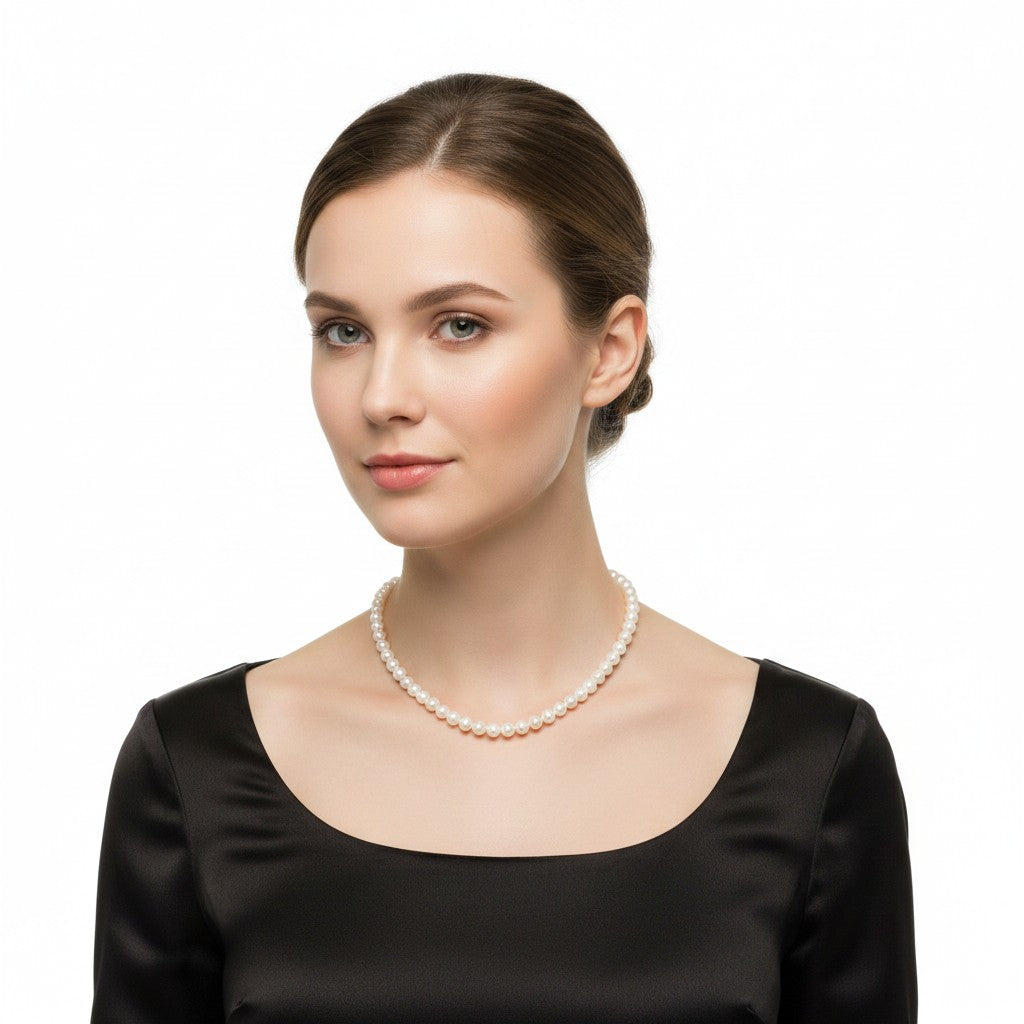 Collana miluna di perle Oriente 40 cm con chiusura in oro bianco 18kt, 6.5-7mm - PCL4199V