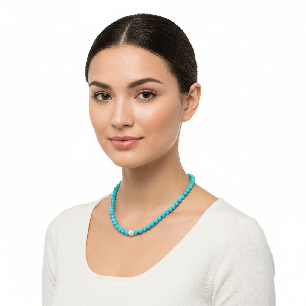 Collana Miluna collezione TERRA E MARE, Perla freshwater e Agglomerato di Corallo Turchese - PCL4432