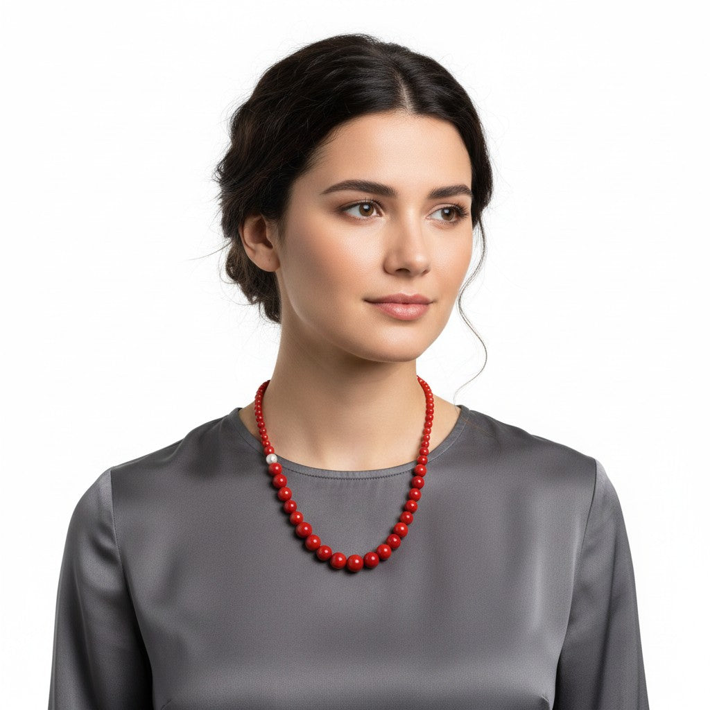 Collana Miluna, collezione TERRA E MARE, in argento e pasta di corallo rosso - PCL4656
