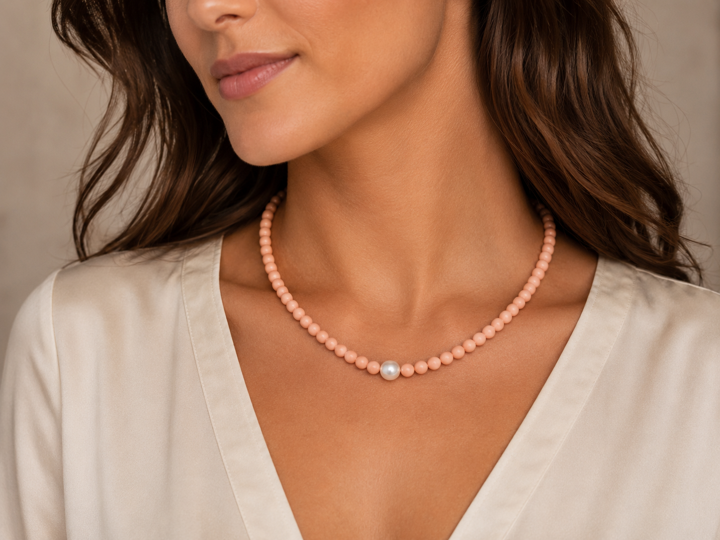 Collana Miluna TERRA E MARE - Perla e Agglomerato di Corallo Rosa - PCL4821