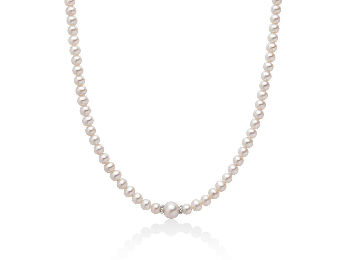 Collana Miluna di perle Oriente con distanziali in oro bianco 18KT e diamanti - PCL5914V